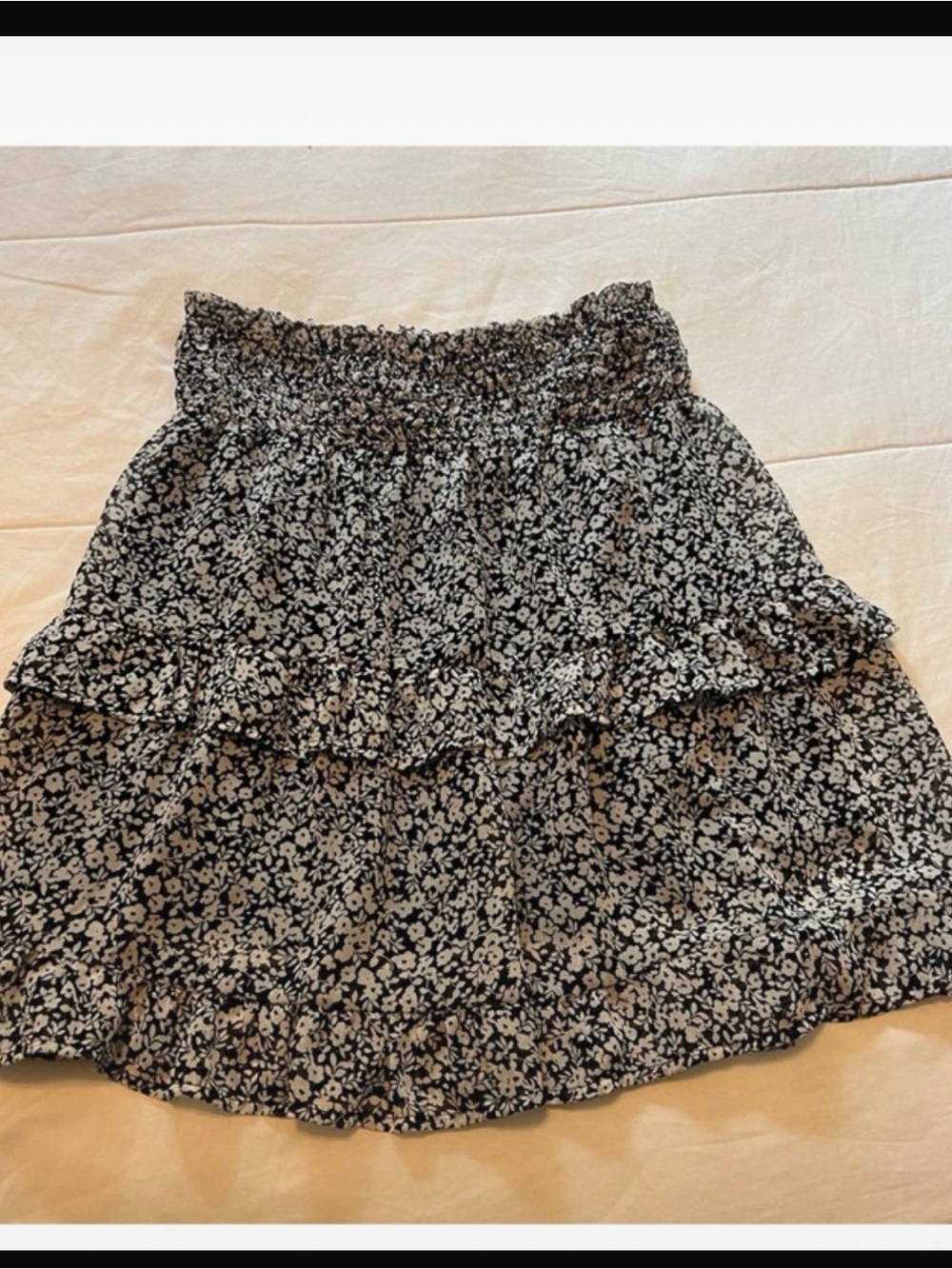 Black and White Floral Tiered Mini Skirt
